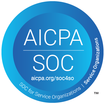 AICPA SOC logo – blue circular badge with white text stating 'AICPA SOC'